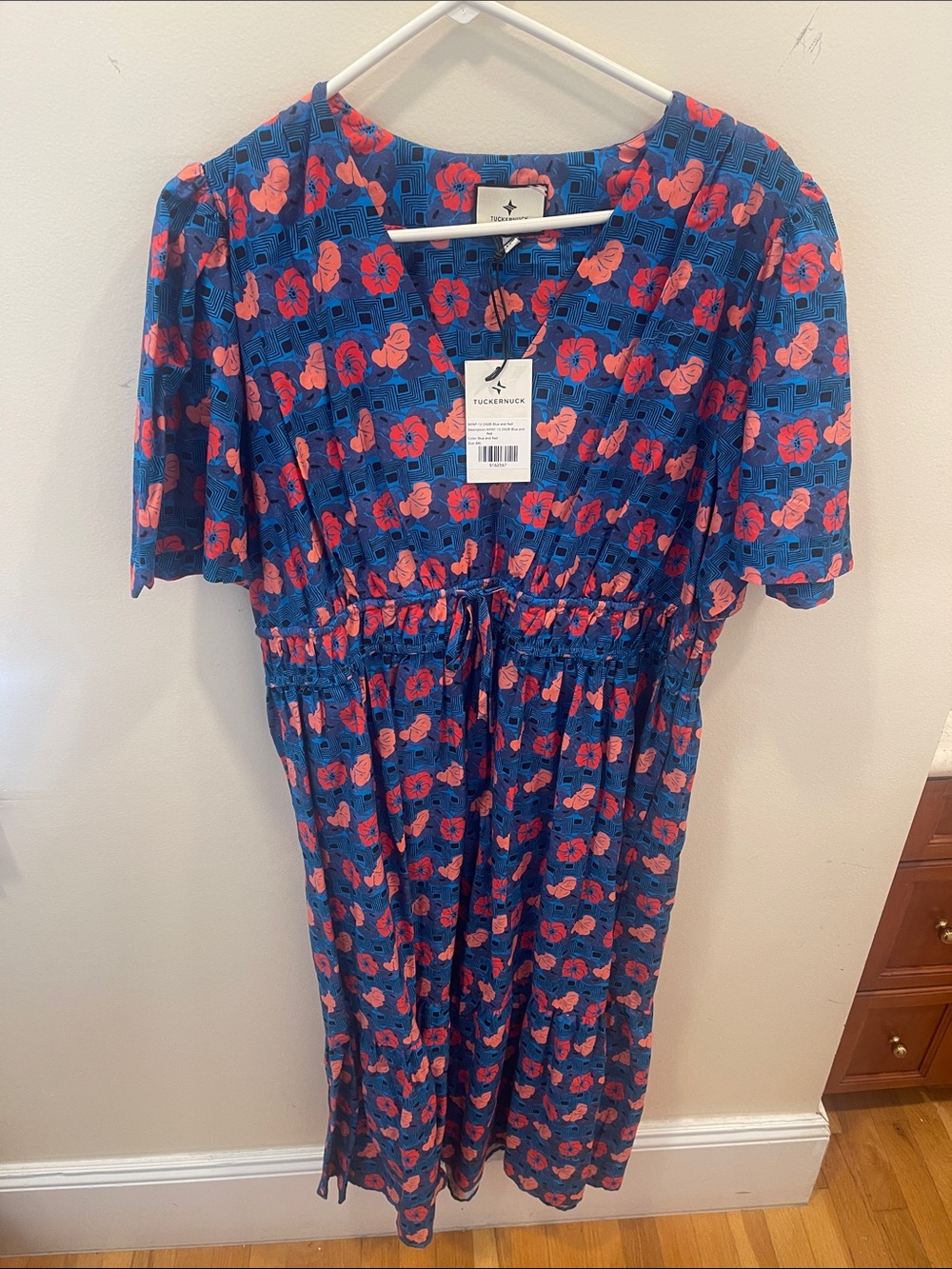 Tuckernuck Blue Midi Dress with Coral Floral Print